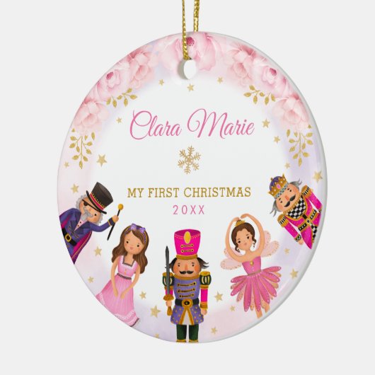 Nutcracker Baby 1st Eerste Kerstmis Blush Floral Keramisch Ornament (Links)