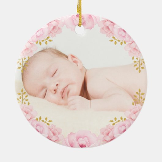 Nutcracker Baby 1st Eerste Kerstmis Blush Floral Keramisch Ornament (Achterkant)