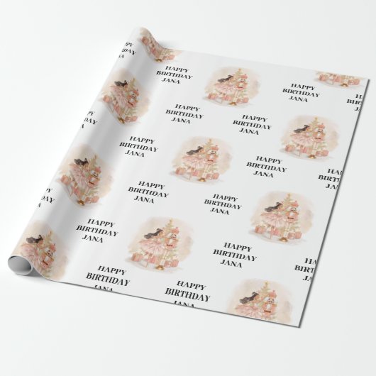 Nutcracker Ballerina Birthday Cadeaupapier (Uitgerold)