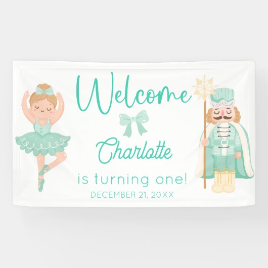 Nutcracker Ballerina Mint Birthday Welcome Spandoek (Horizontaal)