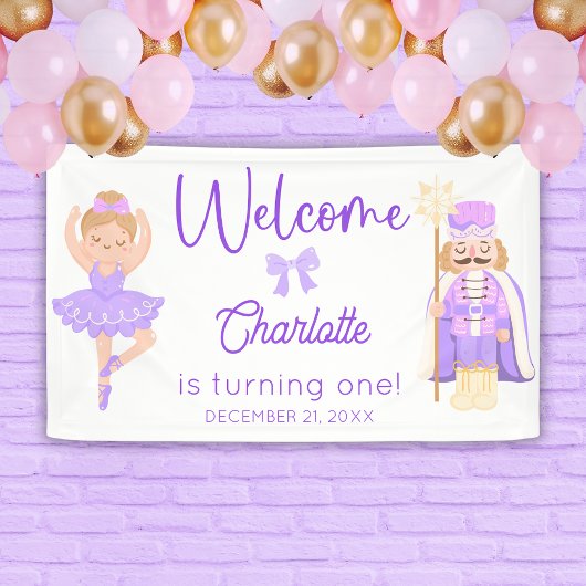 Nutcracker Ballerina Purple Birthday Welcome Spandoek