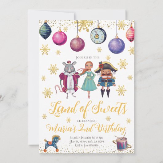 Nutcracker Ballerina Winter Birthday Uitnodiging (Voorkant)
