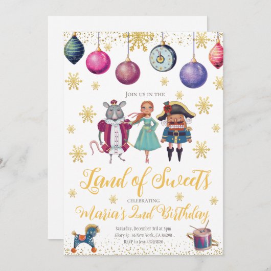 Nutcracker Ballerina Winter Birthday Uitnodiging (Voorkant / Achterkant)