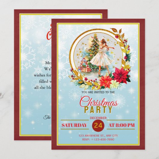 Nutcracker Ballet Ballerina - Christmas Party Feestdagenkaart (Voorkant / Achterkant)