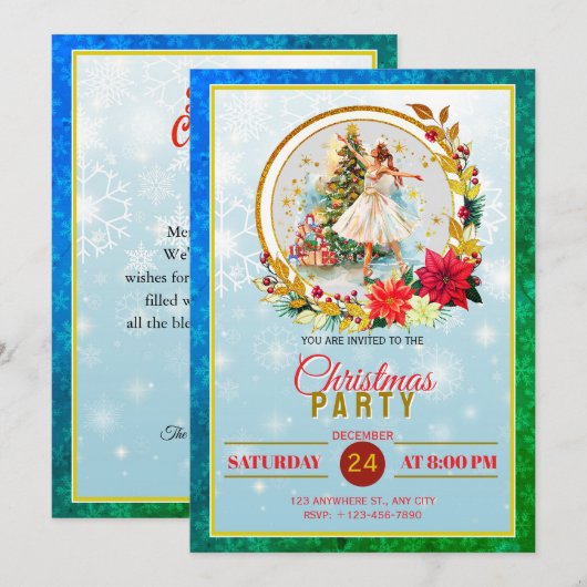 Nutcracker Ballet Ballerina - Christmas Party Feestdagenkaart (Voorkant / Achterkant)