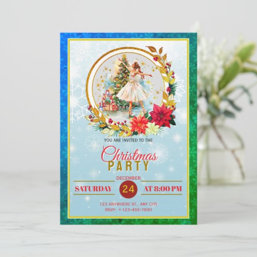 Nutcracker Ballet Ballerina - Christmas Party Feestdagenkaart (Staand voorkant)