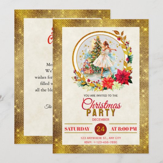 Nutcracker Ballet Ballerina - Christmas Party Feestdagenkaart (Voorkant / Achterkant)