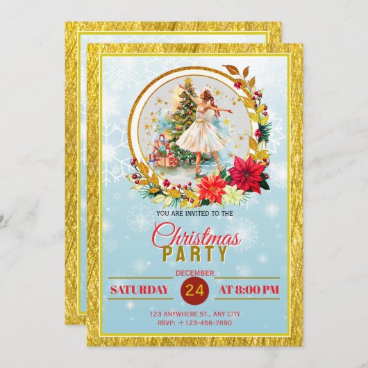 Nutcracker Ballet Ballerina - Christmas Party Feestdagenkaart (Voorkant / Achterkant)