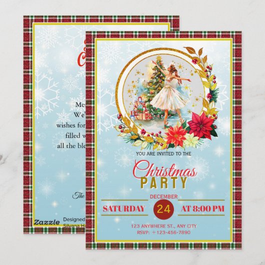 Nutcracker Ballet Ballerina - Christmas Party Feestdagenkaart (Voorkant / Achterkant)