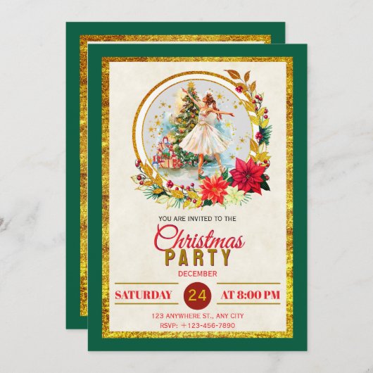 Nutcracker Ballet Ballerina - Christmas Party Feestdagenkaart (Voorkant / Achterkant)