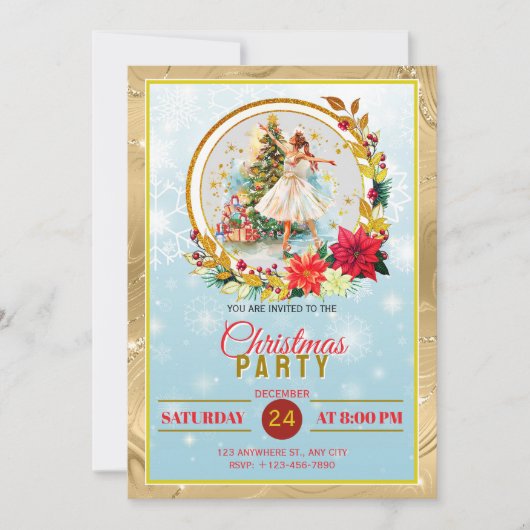 Nutcracker Ballet Ballerina - Christmas Party Feestdagenkaart (Voorkant)