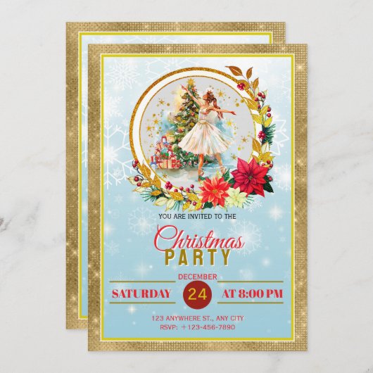 Nutcracker Ballet Ballerina - Christmas Party Feestdagenkaart (Voorkant / Achterkant)