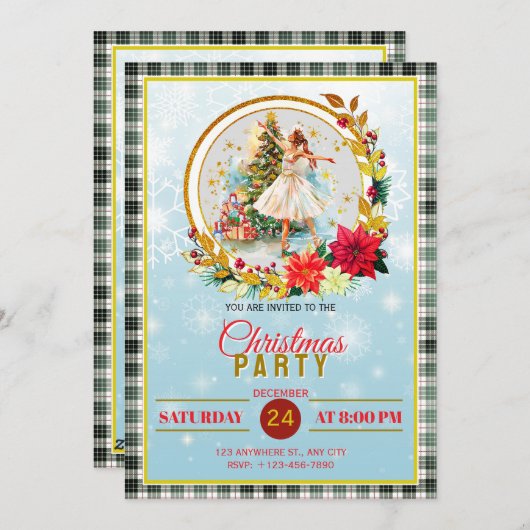 Nutcracker Ballet Ballerina - Christmas Party Feestdagenkaart (Voorkant / Achterkant)