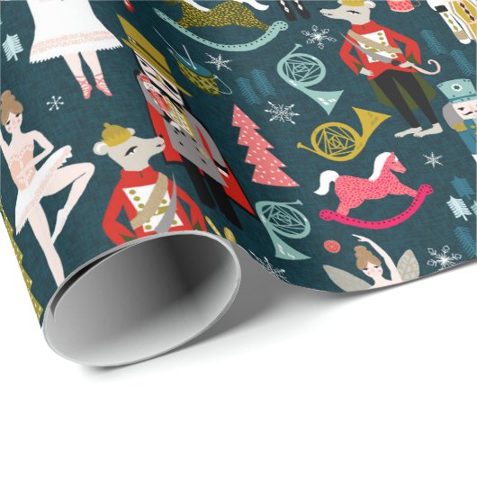 Nutcracker Ballet Characters - Navy Cadeaupapier (Rol Hoek)