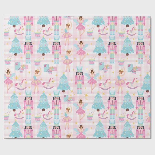 Nutcracker Ballet Christmas Pastel Wrapping Paper Cadeaupapier (Vlak)