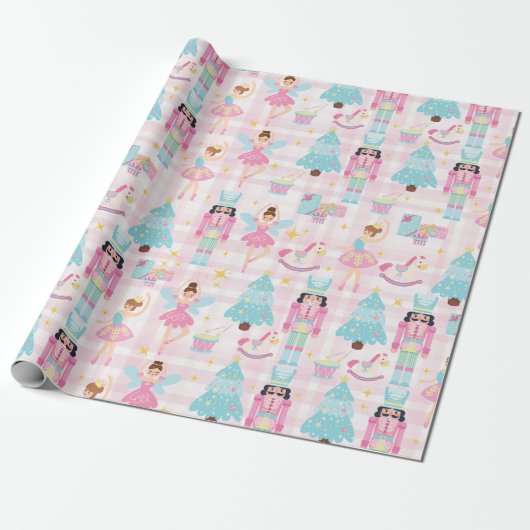 Nutcracker Ballet Christmas Pastel Wrapping Paper Cadeaupapier (Uitgerold)