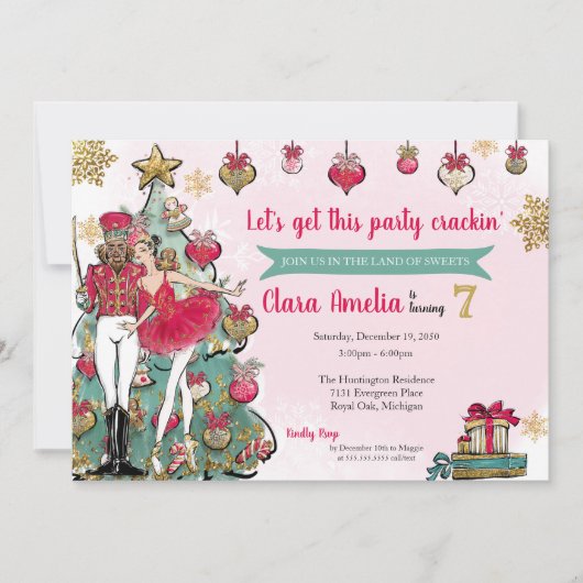 Nutcracker Ballet met Kerstmis, gouden dag Kaart (Voorkant)