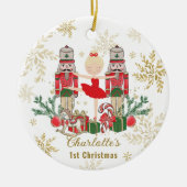 Nutcracker Ballet Red 1st Christmas Baby Photo Keramisch Ornament (Voorkant)