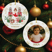 Nutcracker Ballet Red 1st Christmas Baby Photo Keramisch Ornament