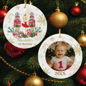 Nutcracker Ballet Red 1st Christmas Baby Photo Keramisch Ornament
