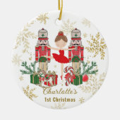 Nutcracker Ballet Red 1st Christmas Baby Photo Keramisch Ornament (Voorkant)