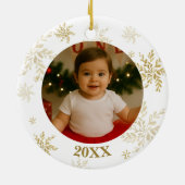 Nutcracker Ballet Red 1st Christmas Baby Photo Keramisch Ornament (Achterkant)