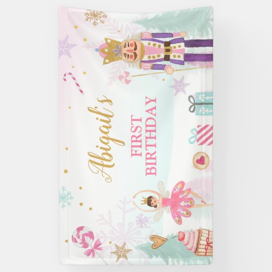 Nutcracker Birthday Girl Land of Sweets Backdrop Spandoek (Verticaal)