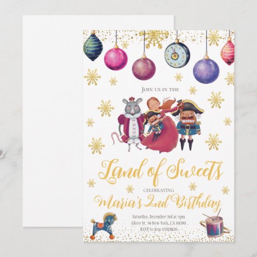 Nutcracker Birthday Party Invitation Kaart (Voorkant / Achterkant)