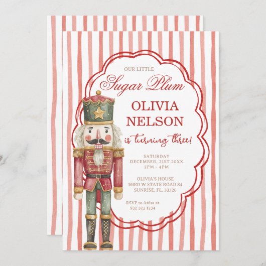 Nutcracker Birthday Sugar Plum Ballet Invitation Kaart (Voorkant / Achterkant)