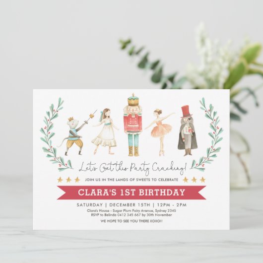 Nutcracker Birthday Sugar Plum Fairy Kerstmis Kaart (Staand voorkant)