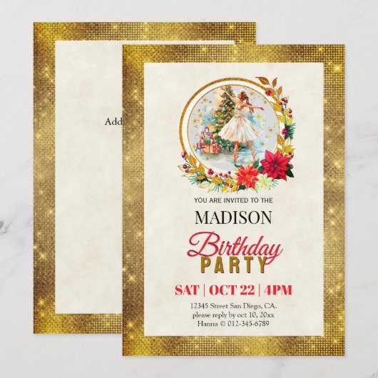 Nutcracker Christmas Ballerina Birthday Feestdagenkaart (Voorkant / Achterkant)