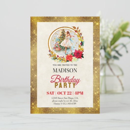 Nutcracker Christmas Ballerina Birthday Feestdagenkaart (Staand voorkant)