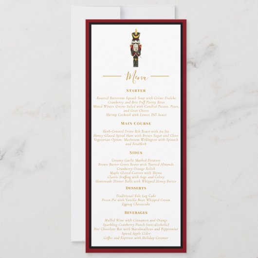 Nutcracker Christmas Holiday Dinner Red Black Menu Kaart (Voorkant)