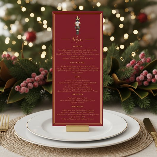 Nutcracker Christmas Holiday Dinner Red Menu Kaart