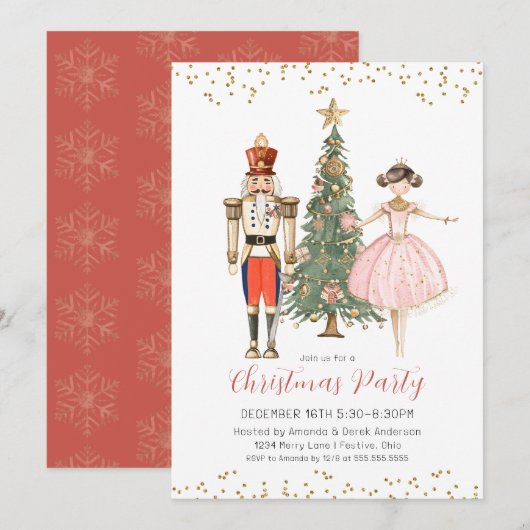 Nutcracker Christmas Party Invitation Kaart (Voorkant / Achterkant)