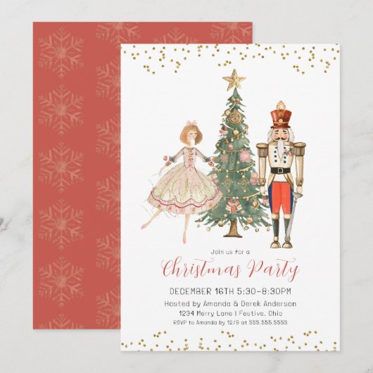 Nutcracker Christmas Party Invitation Kaart (Voorkant / Achterkant)