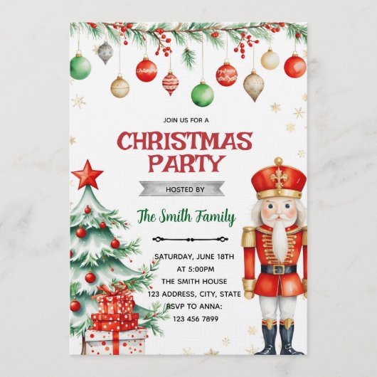 Nutcracker Christmas Party Invitation Kaart (Voorkant)