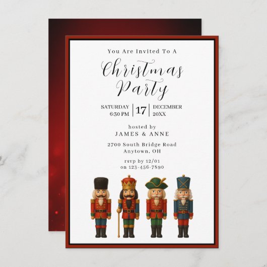 Nutcracker Christmas Party Invitation Kaart (Voorkant / Achterkant)