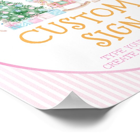 Nutcracker Christmas Pink Bow Birthday Custom Sign Poster (Hoek)