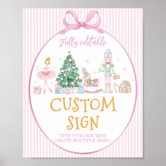 Nutcracker Christmas Pink Bow Birthday Custom Sign Poster (Voorkant)
