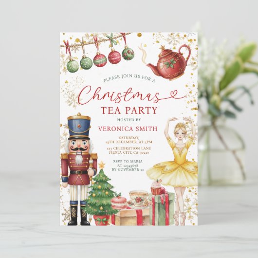 Nutcracker Christmas Tea Party Sweets Ballerina Kaart (Staand voorkant)