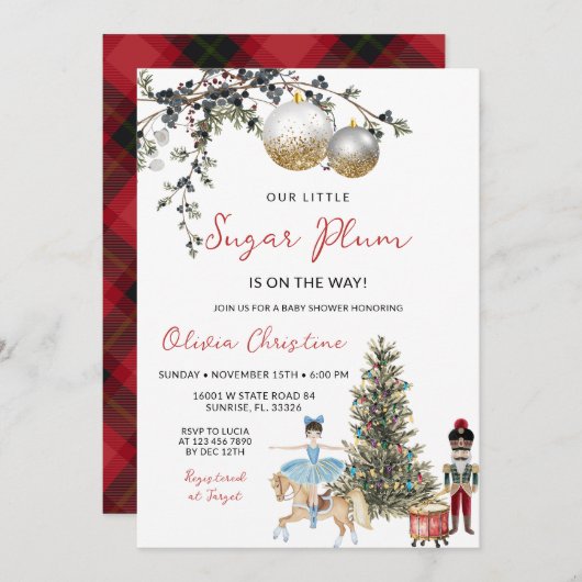 Nutcracker Christmas Winter Ornament Baby Shower Kaart (Voorkant / Achterkant)