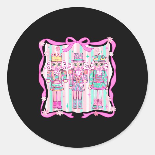 Nutcracker Coquette Nk Bow Xmas Holiday Merry Chri Ronde Sticker (Voorkant)