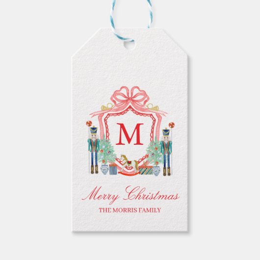 Nutcracker Crest Monogram Aangepaste Kerstcadeauta Cadeaulabel (Voorkant)