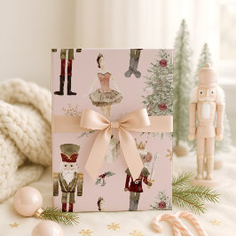 Nutcracker Cute Roze kerstpapier Cadeaupapier