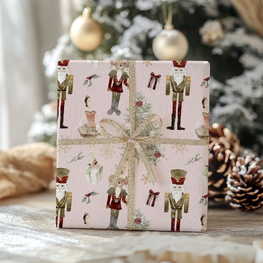 Nutcracker Cute Roze kerstpapier Cadeaupapier