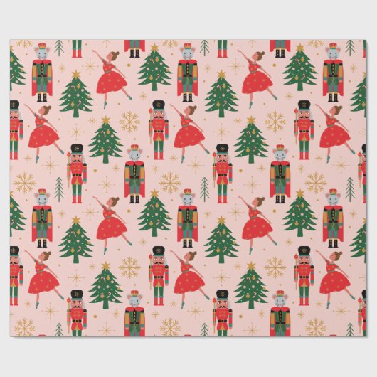 Nutcracker Cute Roze kerstpapier Cadeaupapier (Vlak)