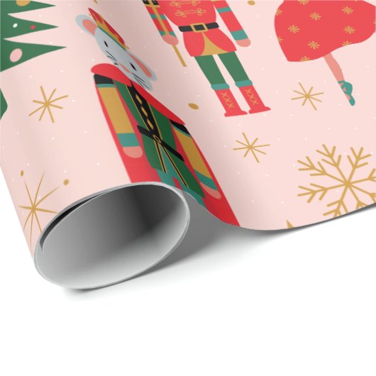Nutcracker Cute Roze kerstpapier Cadeaupapier (Rol Hoek)
