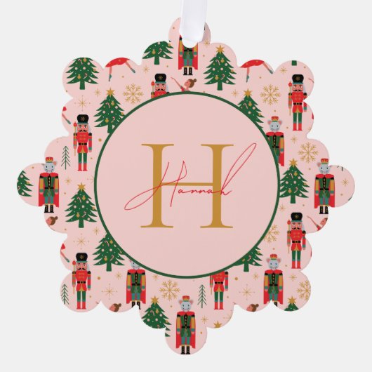 Nutcracker Cute Roze kerstpapier Ornament Kaart (Voorkant)
