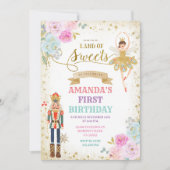 Nutcracker Floral Gold Snowflakes Winter Birthday Kaart (Voorkant)